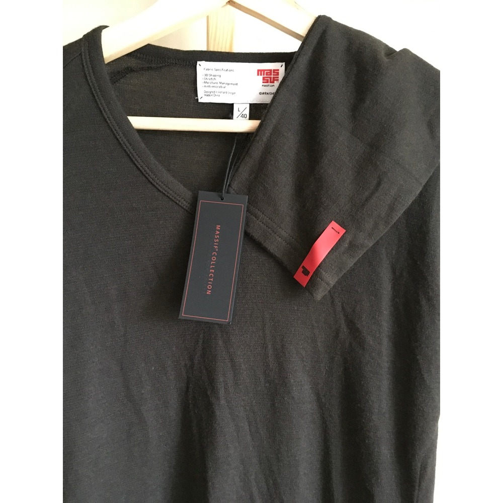 Massif Collection Mens Charcoal Green V-Neck Long Sleeve Shirt L/40 NWT - Picture 7 of 8